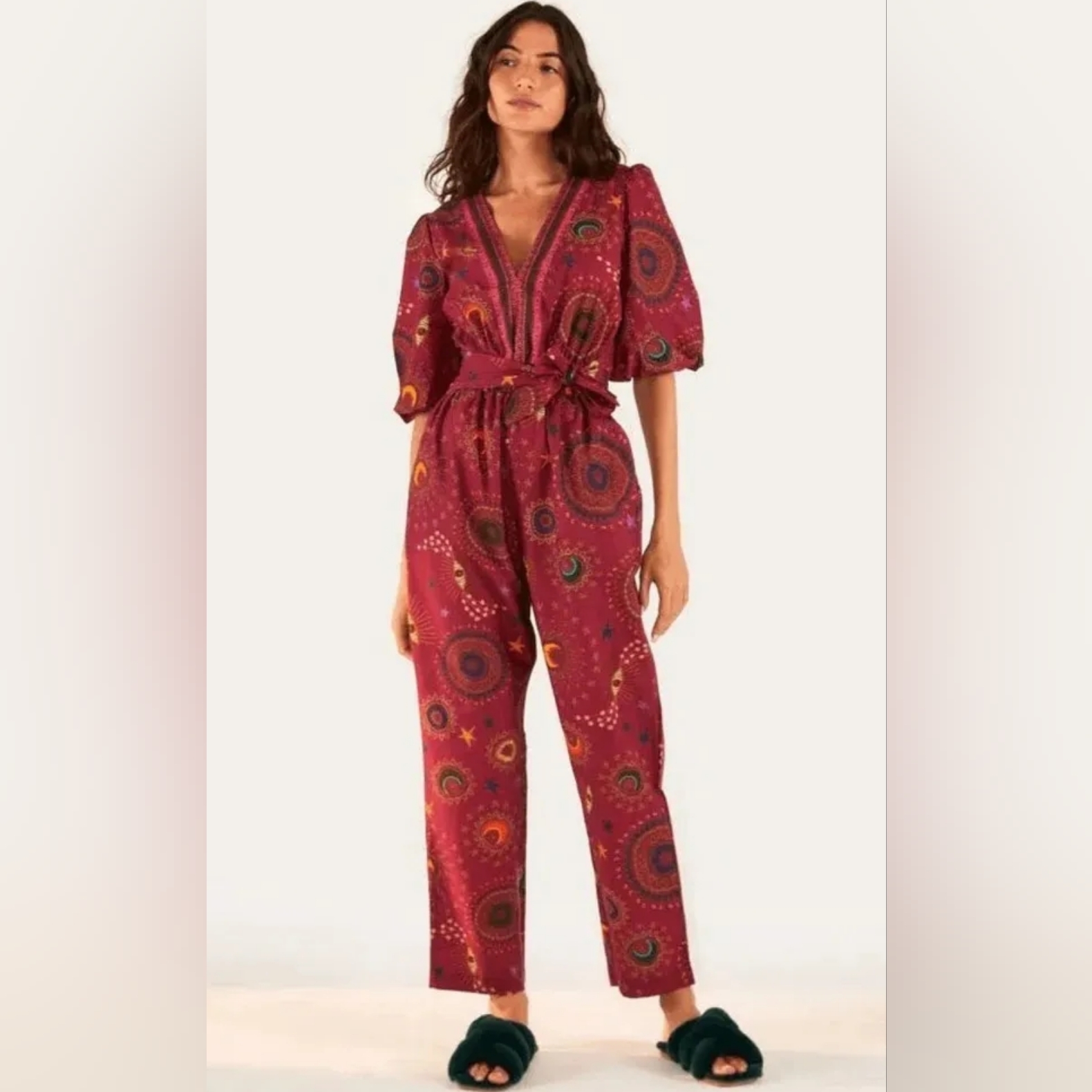 Farm Rio Vibrant Red Patterned Jumpsuit